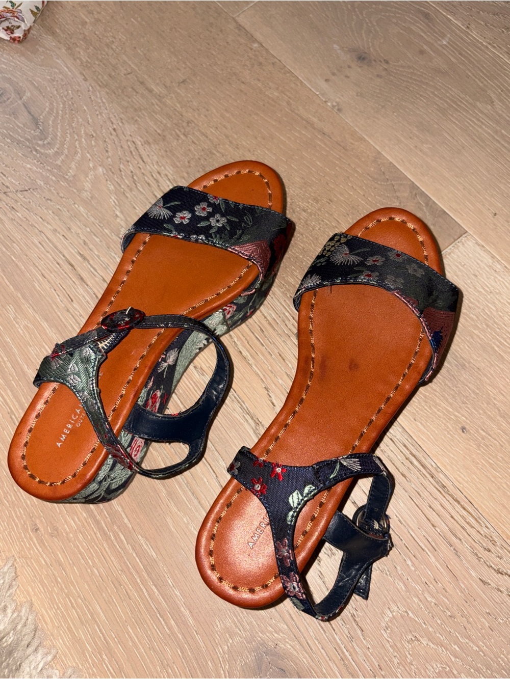 Embroidered Floral Wedge Sandals